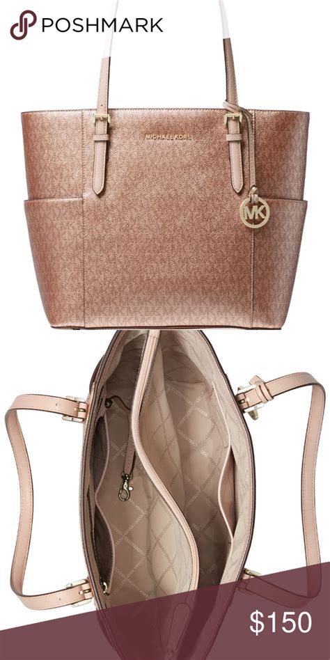 michael kors tote bag rose gold|Michael Kors shoulder tote bag.